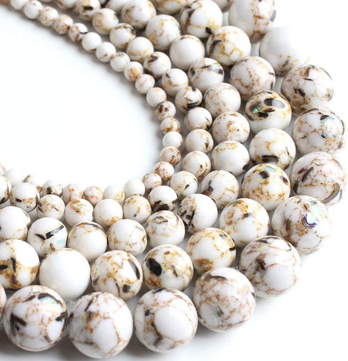 Yochus 6mm White Shell Turquoises Round Loose Beads Natural Stone Beads for Jewelry Making...