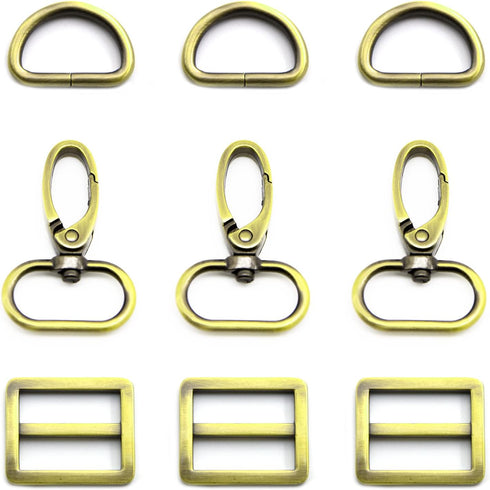 15Pcs Metal Swivel Snaps Hooks with D Rings and Tri-Glides Slide Buckles for Key Lanyard Purse Bag Straps Dog Collars DIY Sewing Hardware Craft (1...