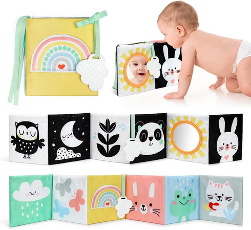 OKOOKO Black and White Baby Book High Contrast Baby Toy 0-6 Months Baby Soft Book Tummy Time Toy Crib Stroller Toy Montessori Sensory Toy Early Ed...