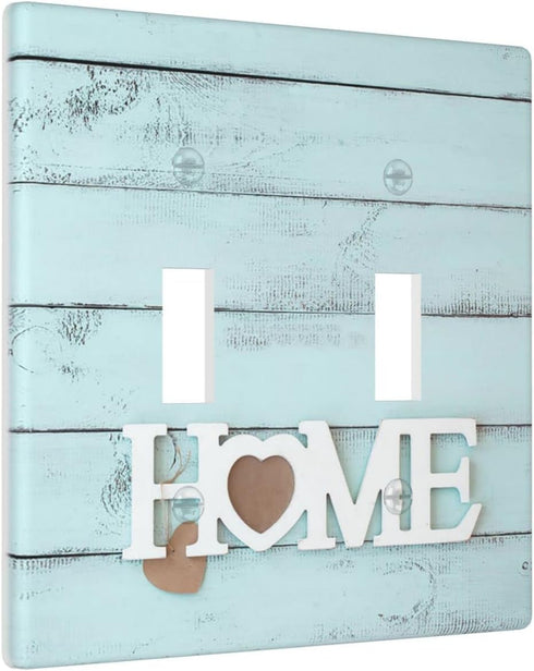 blue home wood Funny Light Switch Cover Decorative Wall Plate Double Toggle 2 Gang for Room Kitchen Living Women Bedroom Bathroom...