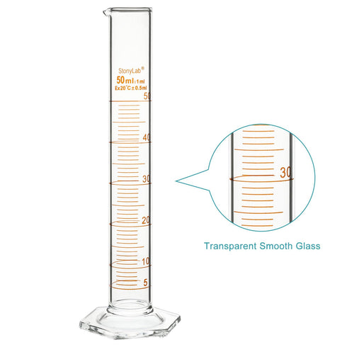 stonylab Graduated Cylinder, 2-Pack B Grade Borosilicate Glass Cylinder with Stable Hexagonal Base, 50 ml...