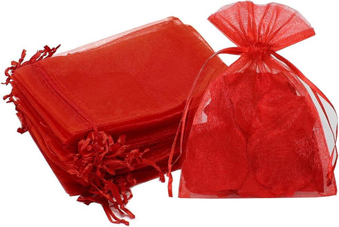 4x6 Inch Organza Gift Bags with Drawstring for Jewelry,Candy,100 Pcs Red Sachet,Sheer Fabric Mesh Tulle Pouches for Baby Shower,Mom Birthday,Party...