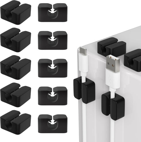 10PCS Nearockle Silicone Cable Clips Cord Organizer for Desk, Strong Adhesive USB Charger Cord Holder Cable Management, Office Car Desktop Nightst...