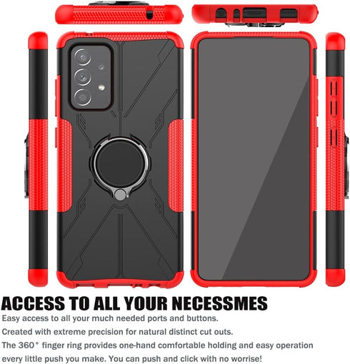 Case Compatible with Galaxy A52/GalaxyA52S 5G with Tempered-Glass Screen Protector, Kickstand Built-in 360° Rotate Ring Magnetic Holder Stand Cove...