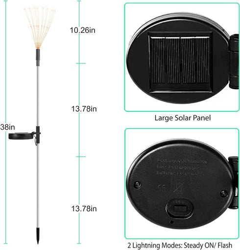 Set of 2 outdoor solar decorative lights with 210 LEDs, waterproof solar firework lights with 2 modes: flashing and stable, suitable for outdoor, ...