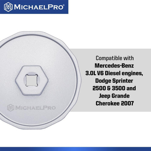 MichaelPro 84.4mm Oil Filter Cap Wrench Compatible with Mercedes-Benz, Dodge and Jeep 3.0L V6 Diesel Engines, 14 flutes, Easily Remove Stubborn Oi...