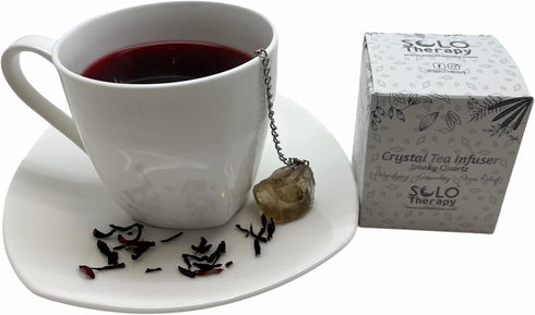 Crystal Tea Infuser, Smoky Quartz, Stainless Steel Ball Mesh Tea Strainer, Smoky Quartz Ball Tea Filter with Extended Chain Hook for Brew Fine Loo...