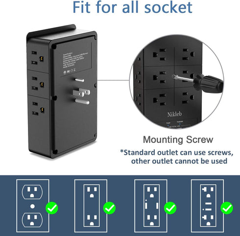 Multiple Plug Outlet Extender Nikleb, Surge Protector 12 Outlets, Plug Extender with 4 USB Ports Shared 4.8A, Wall Outlet Covers with Phone Holder...