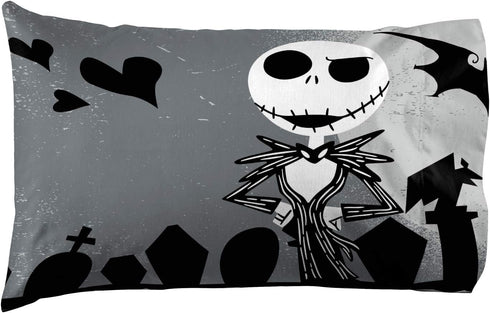 Jay Franco Disney Nightmare Before Christmas Grave Yard 1 Pack Reversible Pillowcase Featuring Jack Skellington and Sally - Kids Super Soft Beddin...