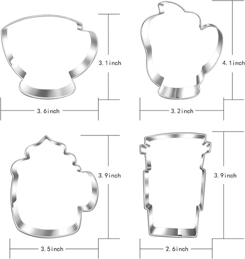 Large Coffee Cup Cookie Cutter Set-4 Piece-Coffee Mug, Hot Cocoa Mug, Lette, Teacup Cookie Fondant Biscui Cutters...