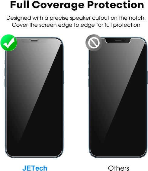 JETech Full Coverage Screen Protector for iPhone 12 Pro Max 6.7-Inch, Tempered Glass Film with Easy Installation Tool, Case-Friendly, HD Clear, 3-...
