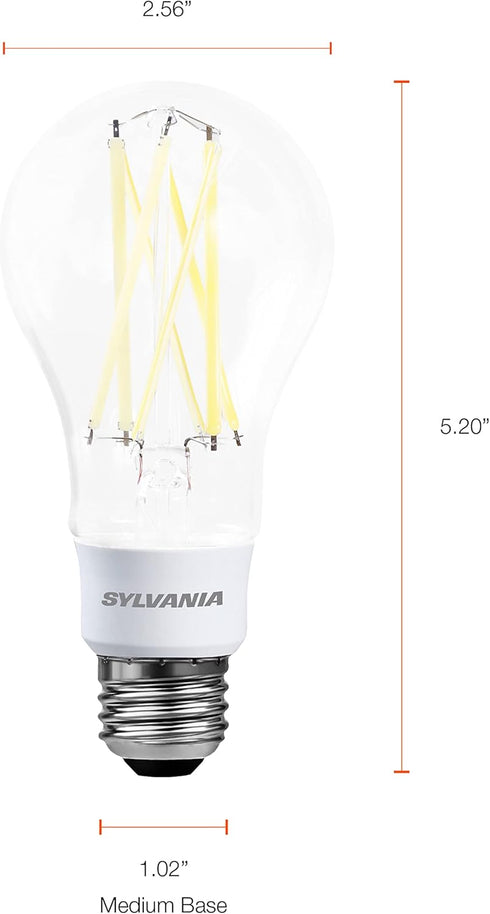 Sylvania Reduced Eye Strain A21 LED Light Bulb, 3-Way 40W / 60W / 100W, 13 Year, Dimmable, Clear, 5000K, Daylight - 6 Pack (41232)...