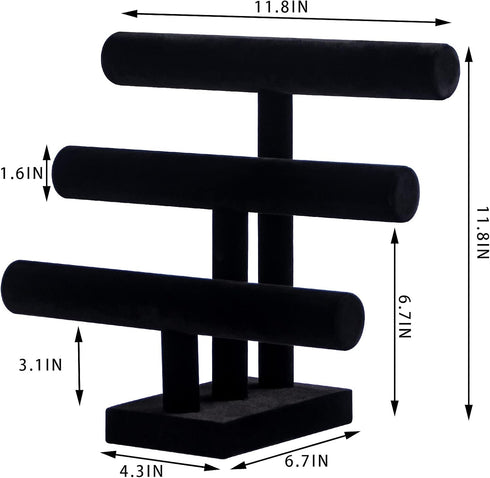 3 Tier Bracelet Holder,Bracelet Display Stand,Black Velvet Jewelry Organizer Displays for Necklace Scrunchies Watches Hair Ties....