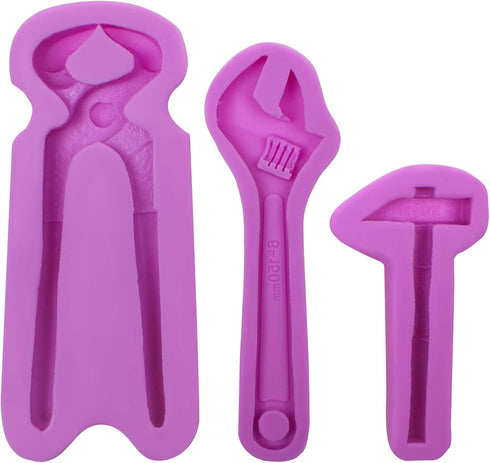 Hand Tools Silicone Chocolate Molds, 3 Packs Large Hammer Wrenches Pliers Construction Tools Baking Molds, 3D Fondant Mold for Cake Decoration Can...