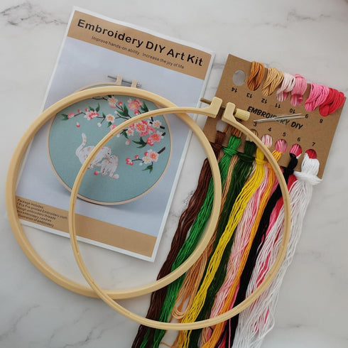 Esffaci Embroidery Starter Kit for Adult Beginner with Cats Flower Pattern Hand Embroidery Set with Embroidery Cloth Hoop Needles Colorful Floss a...
