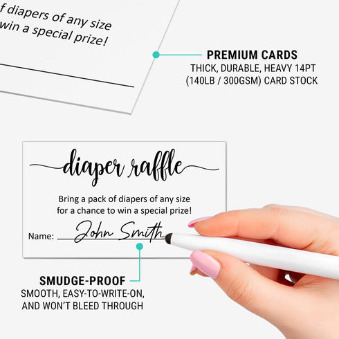 321Done Diaper Raffle Tickets, Made in USA - 3.5x2 White, With Name Line, Baby Shower Game, Enter to Win Drawing, Prize, Small - Set of 50...