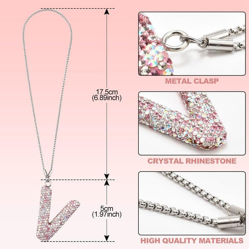 JSCARLIFE Bling Letter Pendant, Car Rear View Mirror Ornament Cute Hanging Crystal Pendant Bling Car Accessories, Lucky Diamond Rhinestone Women C...