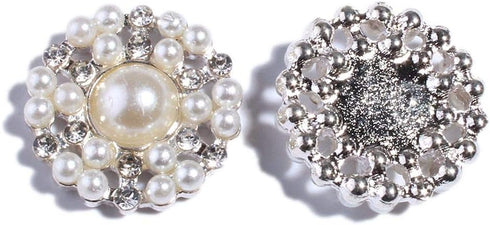 50PCS 22mm Round Pearl Rhinestone Buttons with Flatback for DIY Hair Accessories Wedding Bouquet Flower Centerpieces (KA71)...