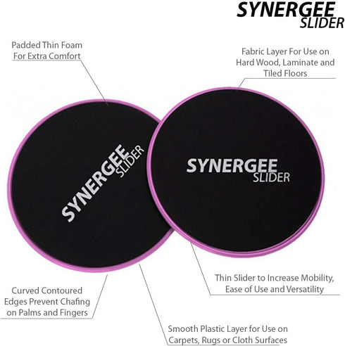 Synergee Core Sliders. Dual Sided Use on Carpet or Hardwood Floors. Abdominal Exercise Equipment...