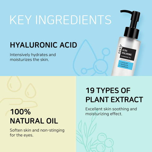 coxir ULTRA HYALURONIC CLEANSING OIL l Korean Facial Cleanser, Blackhead Makeup Removal with Hyaluronic Acid, Cruelty Free, No Mineral Oil [5.07 F...