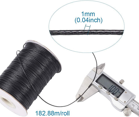 200 Yards Black Korean Waxed Polyester Cord Threads Braided Beading Cords Necklace Bracelet Wire String 1mm with Spool for Sewing Jewelry Making M...