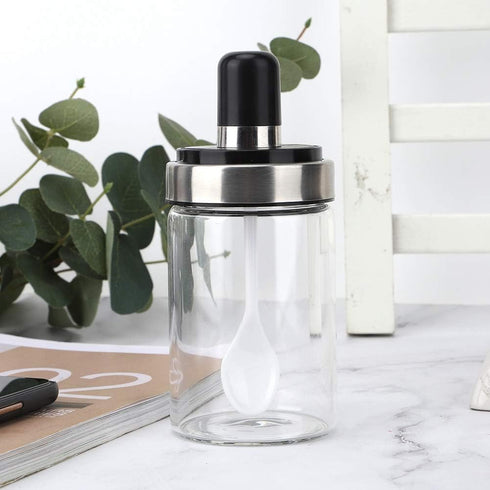 Glass Spice Jars, Transparent Seasoning Bottle Container Sugar Salt Pot with Visible Cover Spoon Kitchen Spice Bottles Spice Containers...