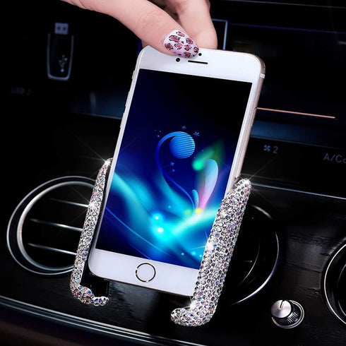 SUNCARACCL Bling Car Phone Holder Mini Dash Air Vent Automatic Phone Mount Universal 360°Adjustable Crystal for Women and Girls (White)......
