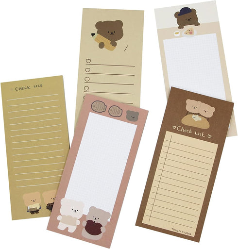 ANKOMINA 5 Pack Cute Cartoon Bear Memo Notes Writing Pads Scarpbook Message Notes Notepads Chesk List to Do List Memo Stationery Office School Sup...