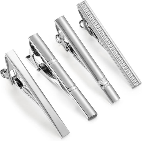 Wynameleri Tie Bars 4 Pcs for Men, 1.8 inch, 2.3 Inch, 2.6 inch Business Shirt Necktie Clips Pinch Set for Men...