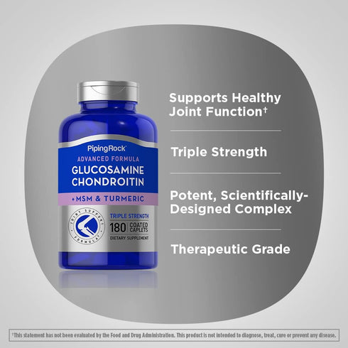 Piping Rock Glucosamine Chondroitin with Turmeric & MSM | 180 Caplets | Triple Strength | Non-GMO, Gluten Free Supplement...