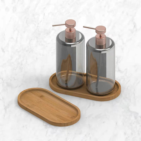 Bamboo soap Dispenser Tray, Bathroom Countertop Tray Kitchen Tray Bamboo Tray Sink Tray Dresser Jewelry Ring Dish, Comestic Holder Bathtub Organiz...