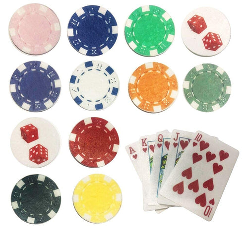 PRE CUT 34x Poker Chips Mix Casino Royal Flush Gambling Edible Rice Paper Wafer Card Poker Dice Cake Toppers,Fun Birthday Party...