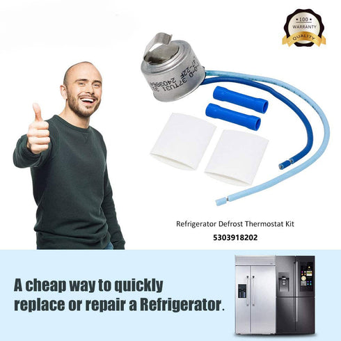 5303918202 Defrost Thermostat Refrigerator Defrost Heater Kit Fit for Ken-More & Frigi-daire Refrigerators Replaces AP2150133, 241619705, 833603, AH469510, EA469510, PS469510