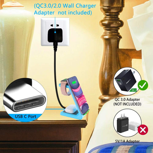 Wireless Charger Stand,YOCUNKER 3 in 1 Qi Fast Wireless Charging Station Dock for Apple Watch7/SE/6/5/4/3/2, Airpods Pro/3/2, iPhone 14/13/13 Pro/...