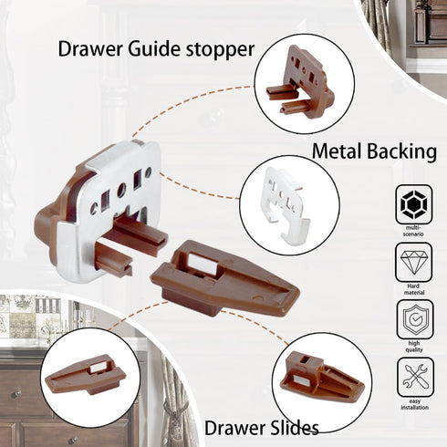6PCS Drawer Slides Repair Kits with Drawer Guide Metal Backing and Drawer Stop,Dresser Drawer Slide Repair kit for Rite-Trak I Drawer Guides,for C...
