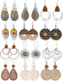 12 Pairs Boho Vintage Geometric Round Earrings Wooden Leather Earrings Ethnic Style Vintage Sunflower Earrings Christmas Earrings for Women...