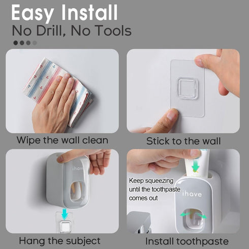 iHave Toothpaste Dispenser Wall Mount for Bathroom Automatic Toothpaste Squeezer (Grey)...