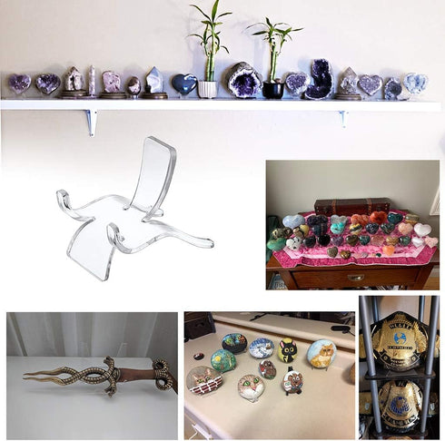 Hipiwe 10 Packs Acrylic Triangle Display Holder - Clear Plastic Display Easel Stands for Geodes Rock Mineral Agate Fossil Coral Small Collectibles...