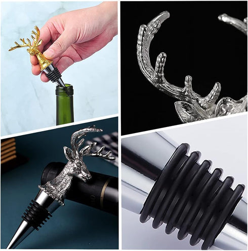 Wine Bottle Stopper Airtight Seal-Decorative Deer Stainless Steel Antlers Animal Elk Silver Bottle Topper for Wine &Beverage Plug...