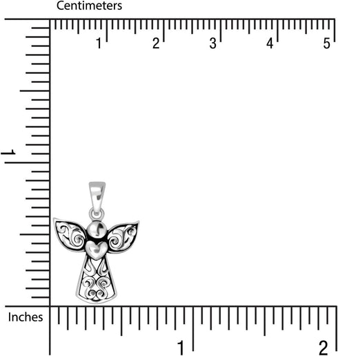 WithLoveSilver 925 Sterling Silver Bali Filigree Cross Guardian Angel Holding Heart Wing Pendant...
