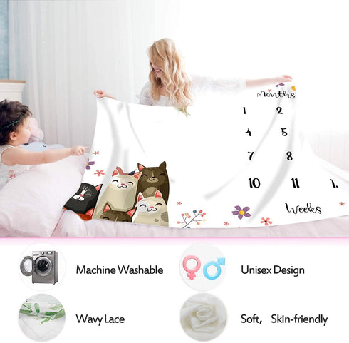 Cute Cat Baby Monthly Milestone Blanket for Boys and Girls, 48x40in, Baby Growth Chart Monthly Blanket BTZMME21...