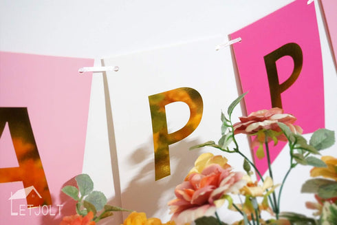 Roseo Pink Happy Birthday Banner Signs Golden Sparkle Funny Birthday Party Supplies for Girls Party Decorations Nursery Decorations 13 Pieces...