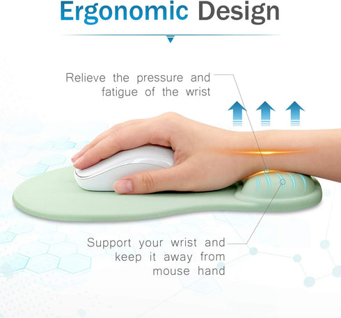 JSD Gel Mouse Pad with Wrist Support Wrist Rests 10.00×9.25×1.3 inches (Green, 1 Pack)...