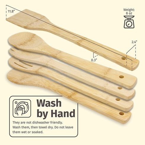 PrintSupremacy Custom Engraved Bamboo Cooking Spoons Set, Non Stick Wooden Kitchen Gadget Pan Cookware, Baking Gift for Housewarming Wedding Birth...