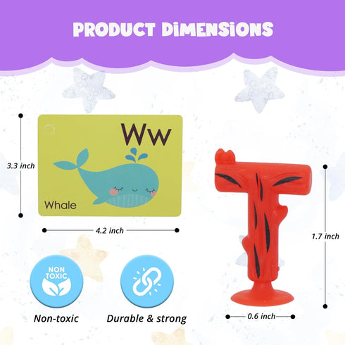 Alphabet Letters Learning Suction Toys: ABC Silicone Baby Bath Toys, Bathtub/Windows/Car/Travel Toys for Toddlers 1-3, Preschool Educational Monte...