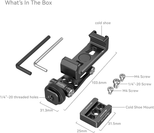 SMALLRIG Universal Phone Tripod Mount, Metal Cell Phone Mount with Cold Shoe Mount and M4 screws for DJI Stabilizers, Free Adjustment Phone Mount ...