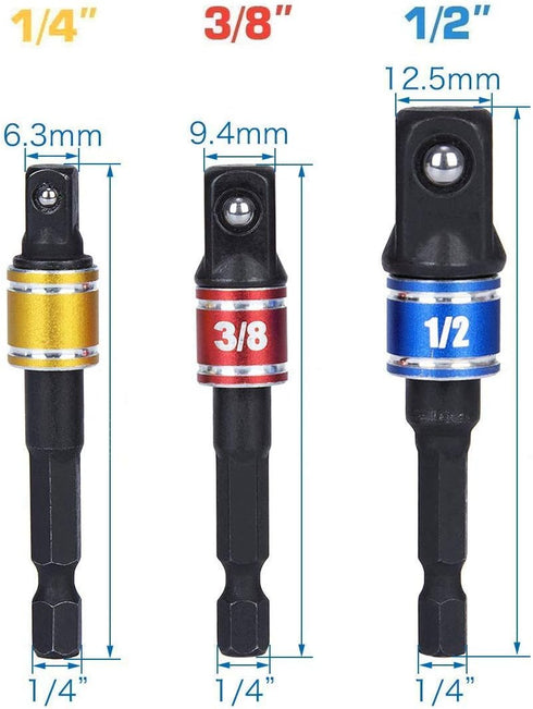 Right Angle Drill Adaptor Impact Drill Bit Extension 4-in-1 Impact Grade Socket Adapter Set Cr-V 1/4" 3/8" 1/2" Angle Drill Attachment Tools for H...