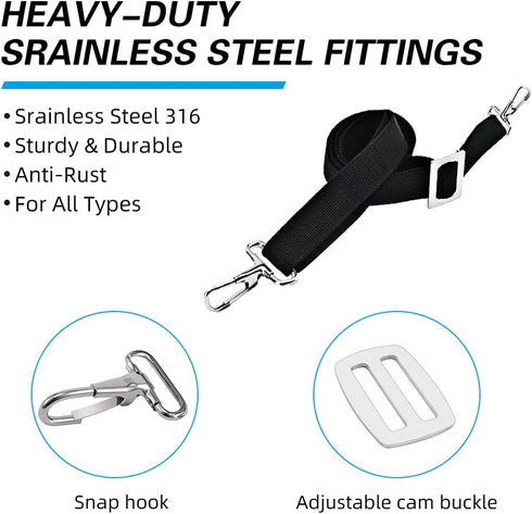 2 PCS Adjustable Heavy Duty Bimini Top Straps,Marine Grade Double Snap Hook Strap+ Pad Eye Straps,28"~60" Stainless Steel Boat Awning Hardware Acc...