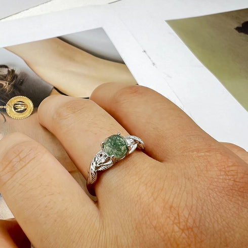 Moss Agate Ring for Women Silver Vintage Open Green Gemstone Rings for Wedding Fashion Engagement Jewelry Gifts...