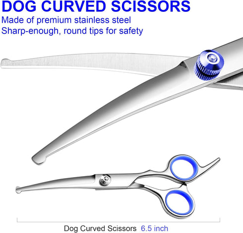 Professional 5 in1 Dog Grooming Scissors Kit, Titanium Coated Dog Scissors for Grooming, Grooming Shears Kit - Straight,Thinning, Curved Scissors ...